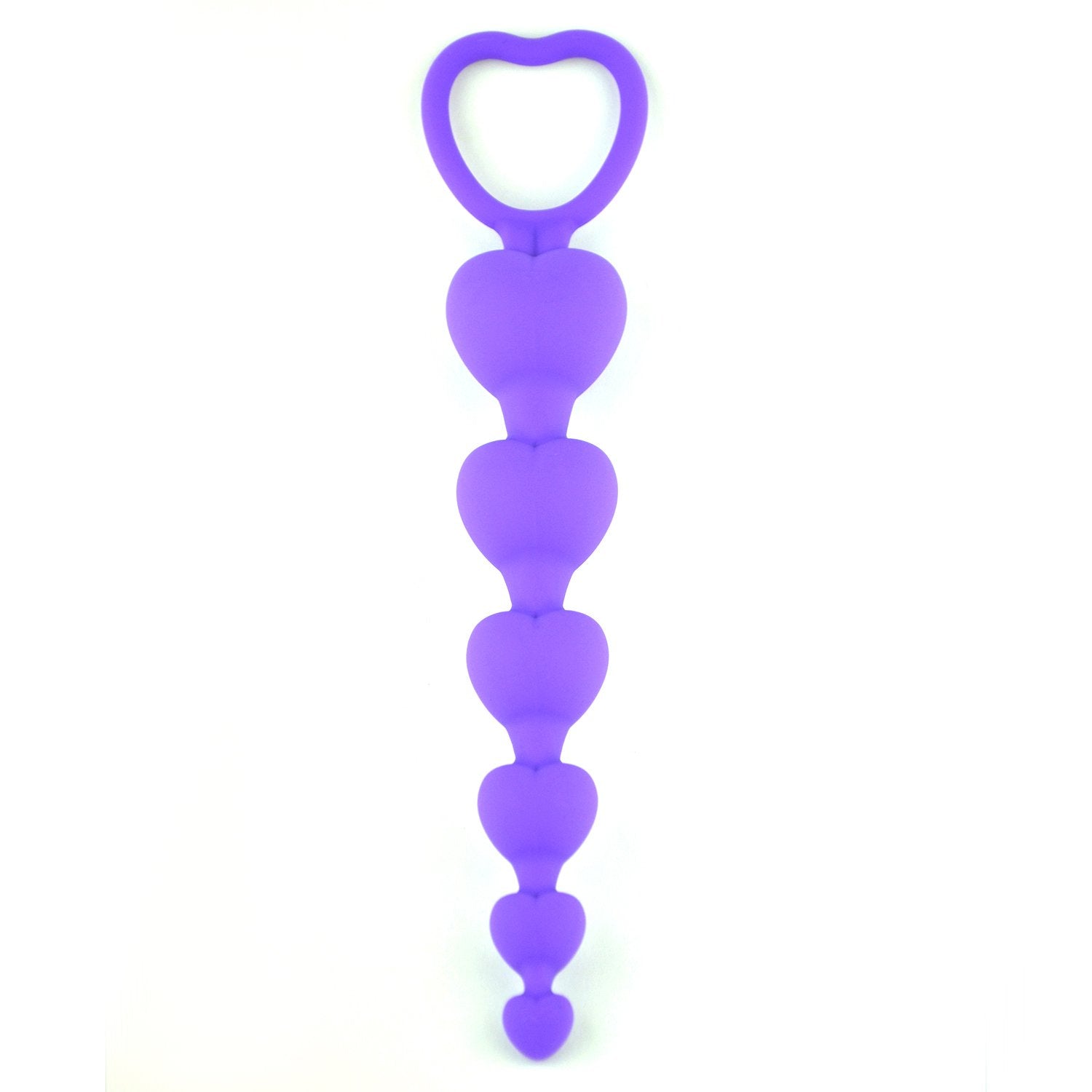 LoveI Heart Shaped Silicone Anal Beads for Beginners – Purple with Safe Pull Ring and Disposable Carry Bag