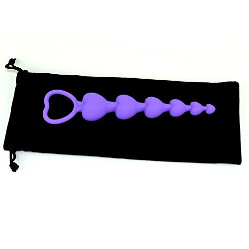 LoveI Heart Shaped Silicone Anal Beads for Beginners – Purple with Safe Pull Ring and Disposable Carry Bag