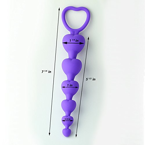 LoveI Heart Shaped Silicone Anal Beads for Beginners – Purple with Safe Pull Ring and Disposable Carry Bag