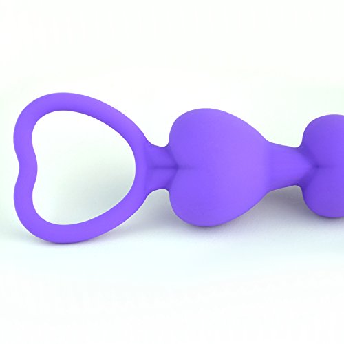 LoveI Heart Shaped Silicone Anal Beads for Beginners – Purple with Safe Pull Ring and Disposable Carry Bag