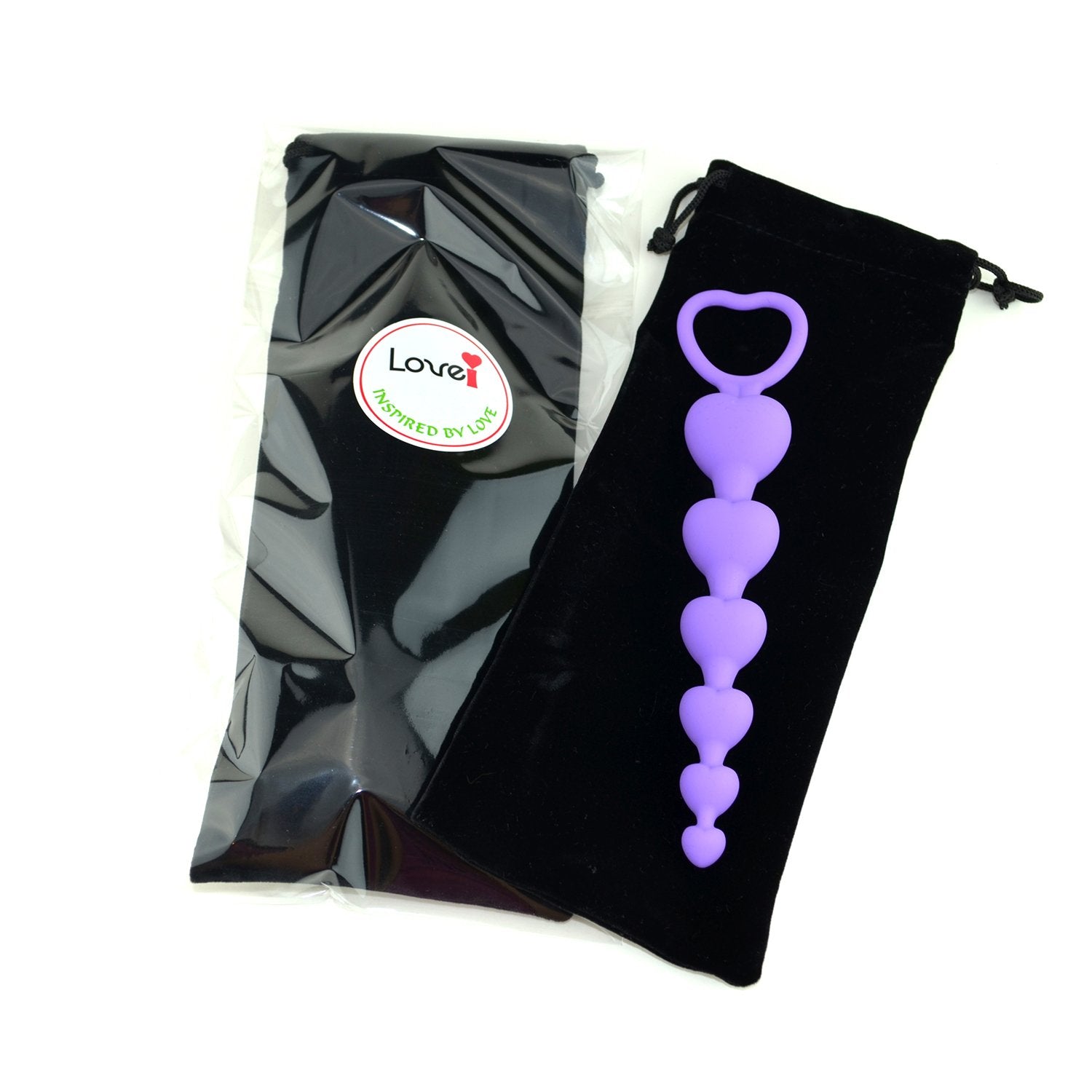 LoveI Heart Shaped Silicone Anal Beads for Beginners – Purple with Safe Pull Ring and Disposable Carry Bag