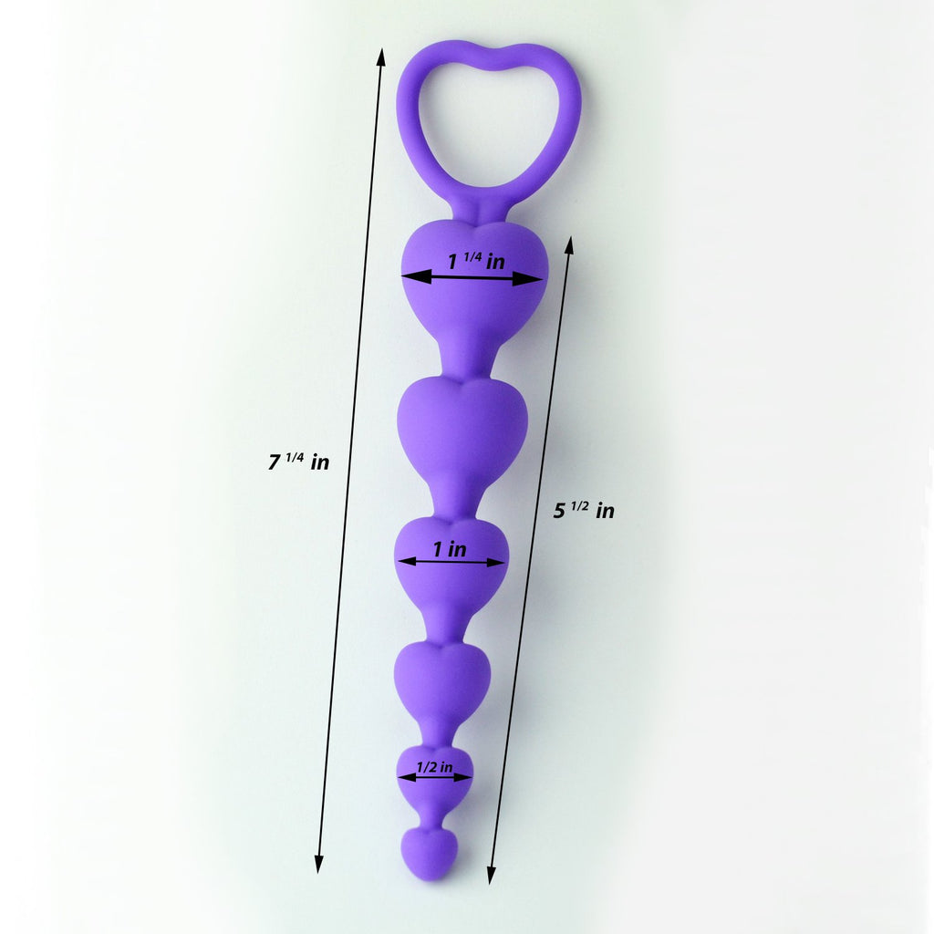 LoveI Heart Shaped Silicone Anal Beads for Beginners – Purple with Safe Pull Ring and Disposable Carry Bag