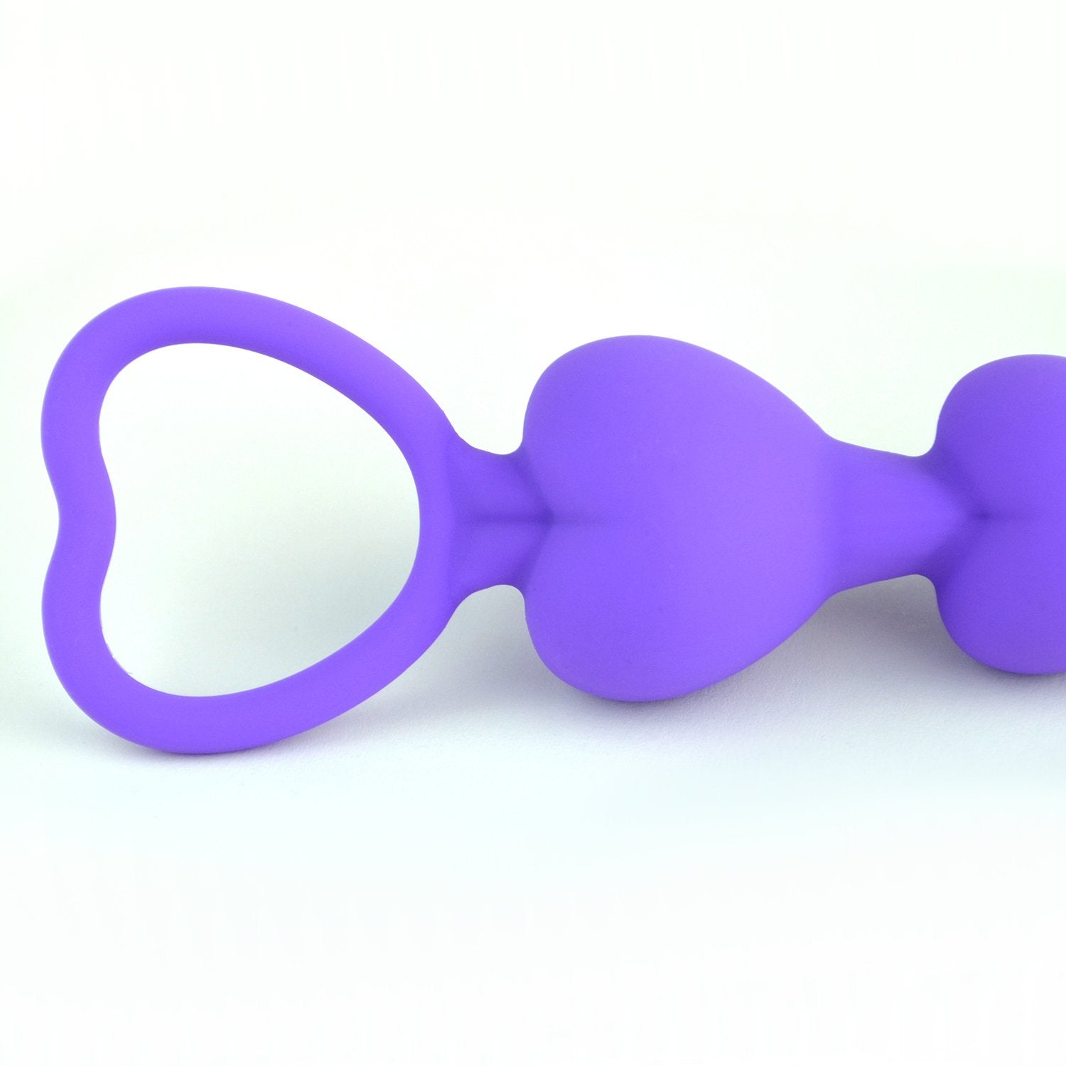 LoveI Heart Shaped Silicone Anal Beads for Beginners – Purple with Safe Pull Ring and Disposable Carry Bag