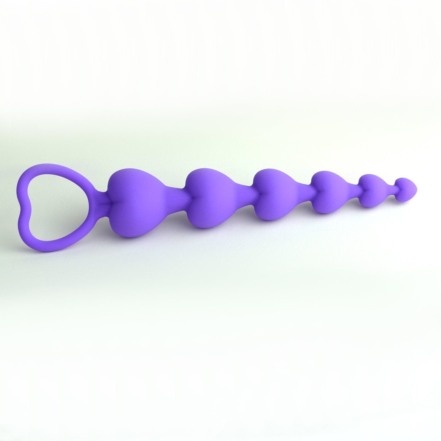 LoveI Heart Shaped Silicone Anal Beads for Beginners – Purple with Safe Pull Ring and Disposable Carry Bag