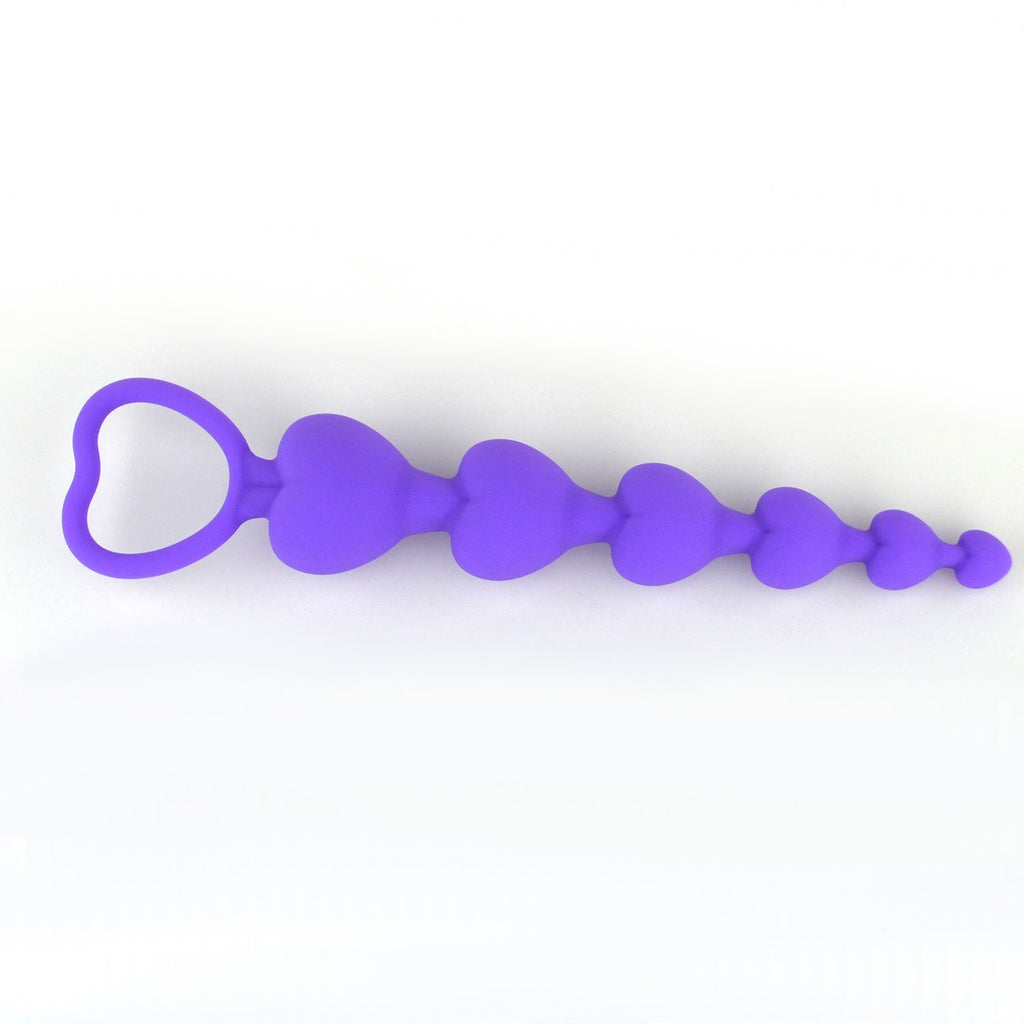 LoveI Heart Shaped Silicone Anal Beads for Beginners – Purple with Safe Pull Ring and Disposable Carry Bag