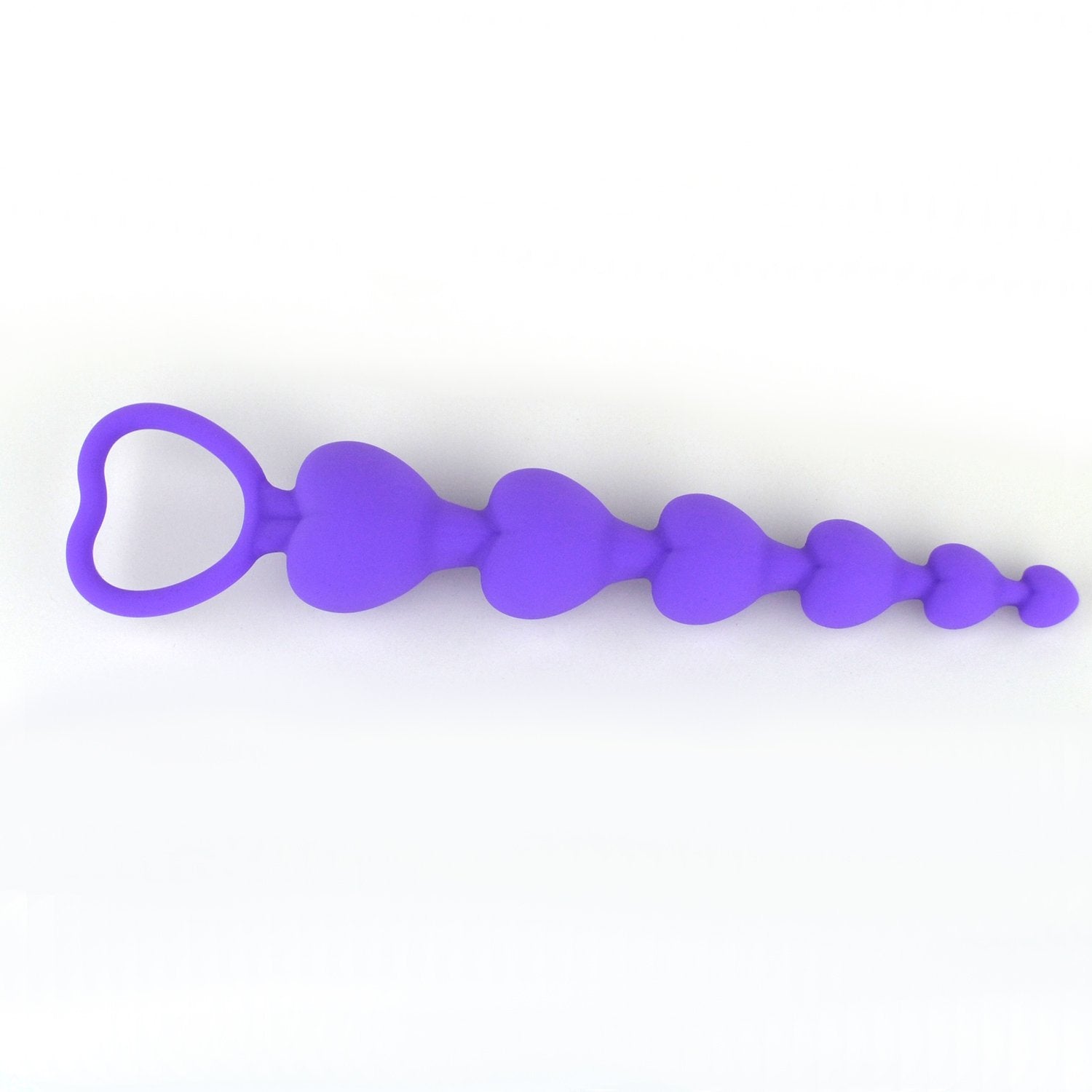 LoveI Heart Shaped Silicone Anal Beads for Beginners – Purple with Safe Pull Ring and Disposable Carry Bag