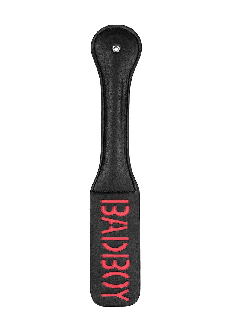 Ouch! 'Bad Boy' Black Leather Paddle with Reversed Spank Text