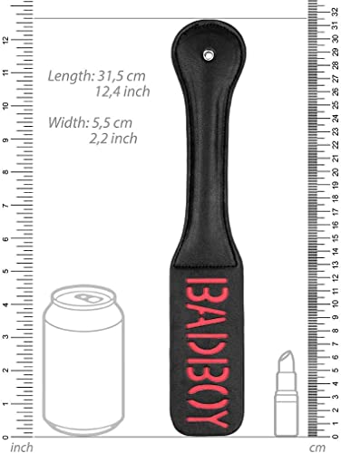Ouch! 'Bad Boy' Black Leather Paddle with Reversed Spank Text