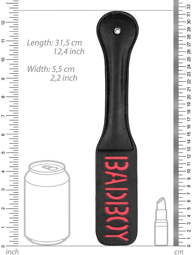 Ouch! 'Bad Boy' Black Leather Paddle with Reversed Spank Text
