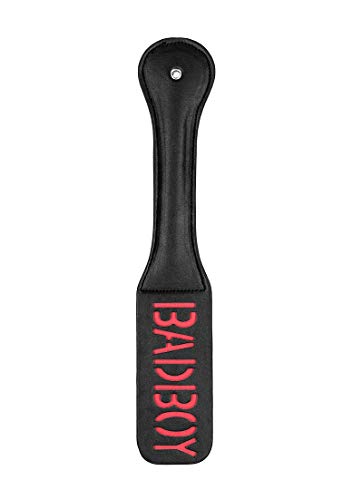 Ouch! 'Bad Boy' Black Leather Paddle with Reversed Spank Text