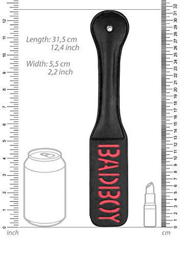 Ouch! 'Bad Boy' Black Leather Paddle with Reversed Spank Text