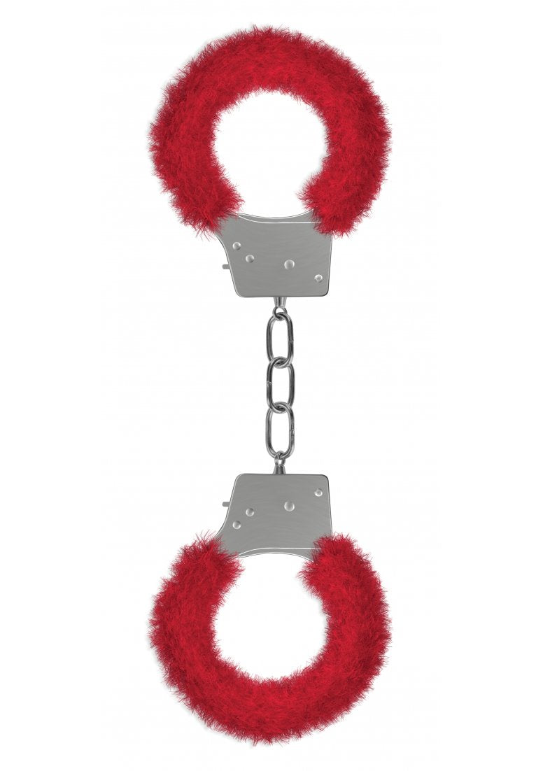 Ouch! Beginner's Furry Handcuffs – Red Quick-Release Restraints for Playful Bondage