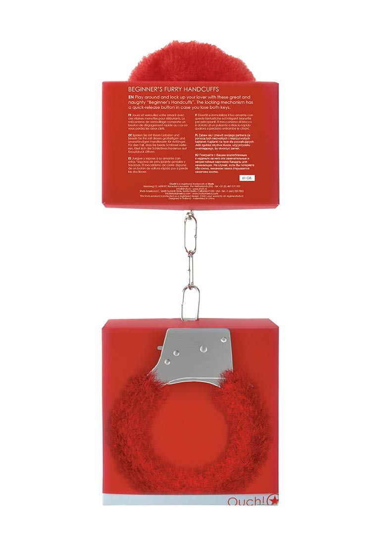 Ouch! Beginner's Furry Handcuffs – Red Quick-Release Restraints for Playful Bondage