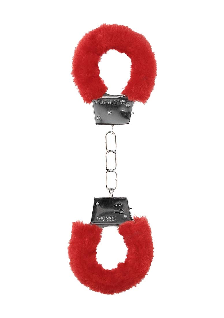 Ouch! Beginner's Furry Handcuffs – Red Quick-Release Restraints for Playful Bondage