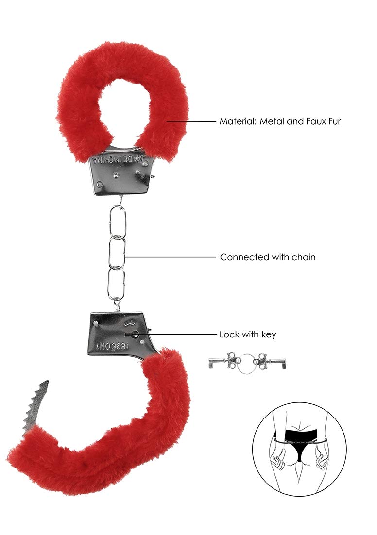 Ouch! Beginner's Furry Handcuffs – Red Quick-Release Restraints for Playful Bondage