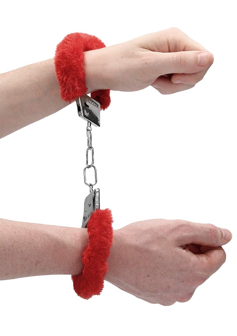 Ouch! Beginner's Furry Handcuffs – Red Quick-Release Restraints for Playful Bondage