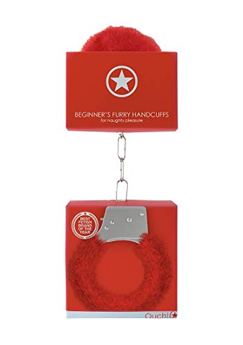 Ouch! Beginner's Furry Handcuffs – Red Quick-Release Restraints for Playful Bondage