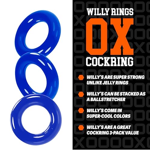 Oxballs FLEXtpr Cockring 3-Pack – Police Blue Adjustable Silicone Rings for Men