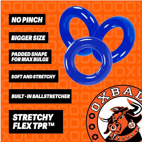 Oxballs FLEXtpr Cockring 3-Pack – Police Blue Adjustable Silicone Rings for Men