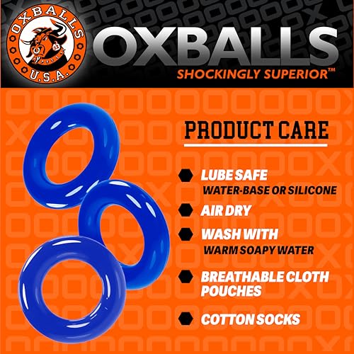 Oxballs FLEXtpr Cockring 3-Pack – Police Blue Adjustable Silicone Rings for Men