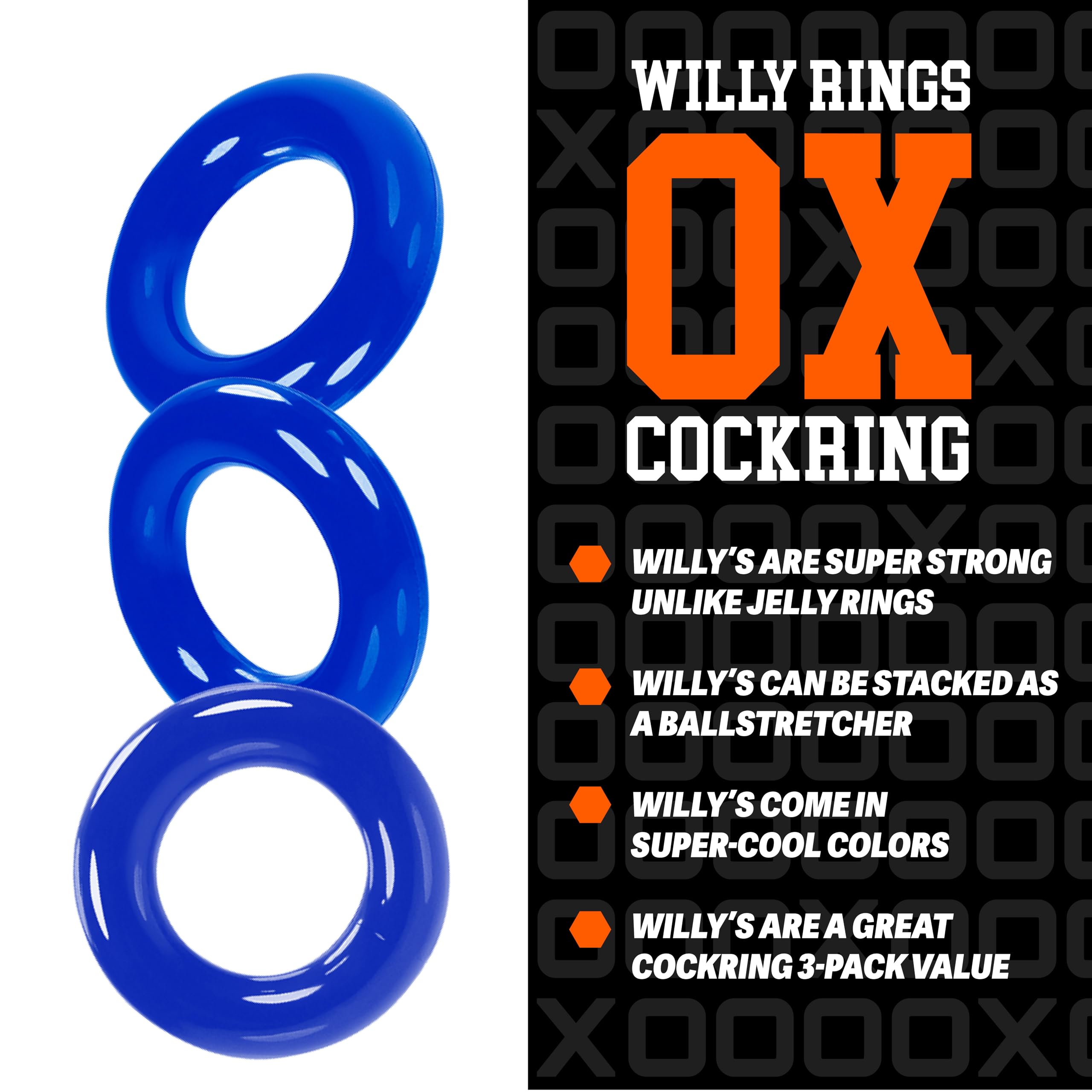 Oxballs FLEXtpr Cockring 3-Pack – Police Blue Adjustable Silicone Rings for Men