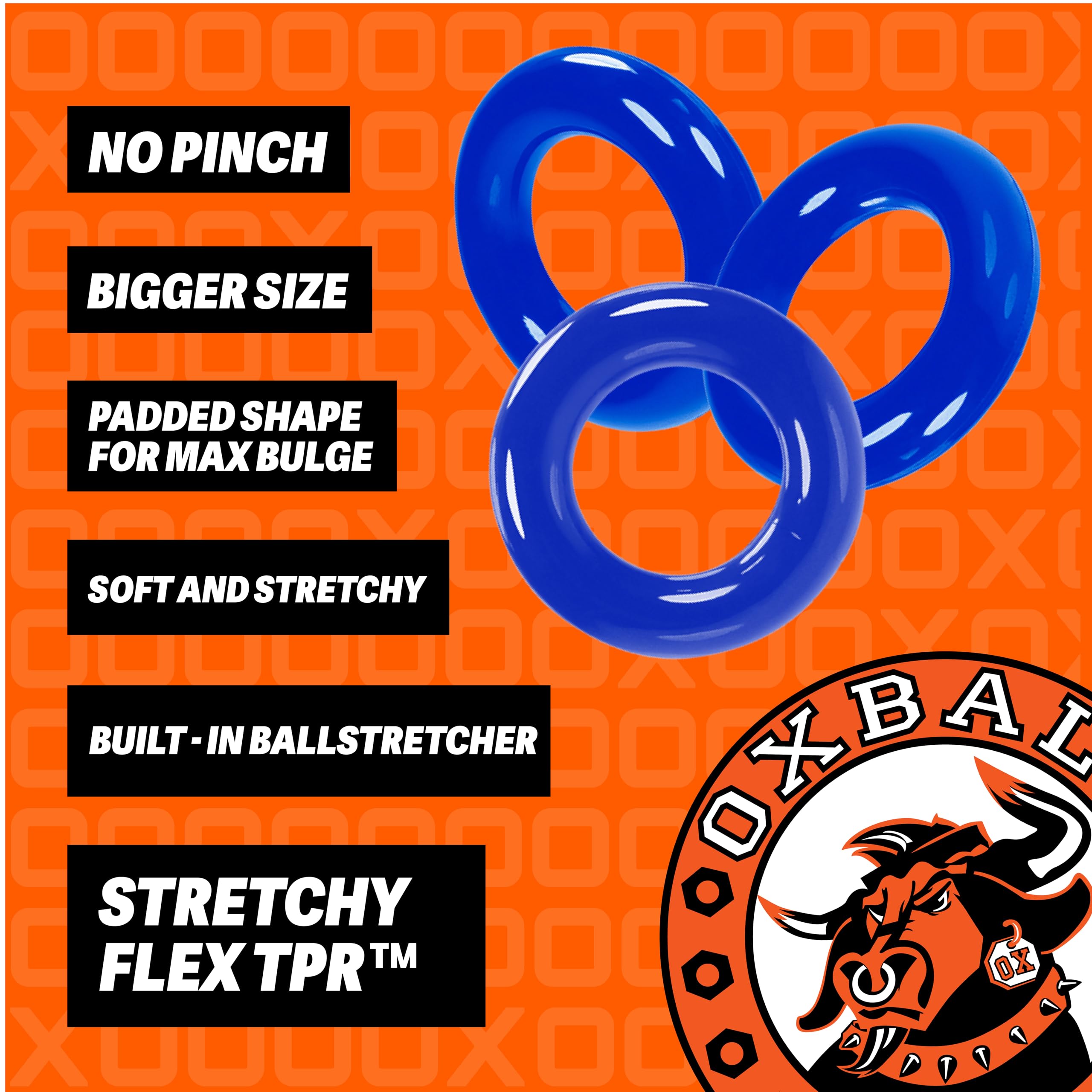 Oxballs FLEXtpr Cockring 3-Pack – Police Blue Adjustable Silicone Rings for Men