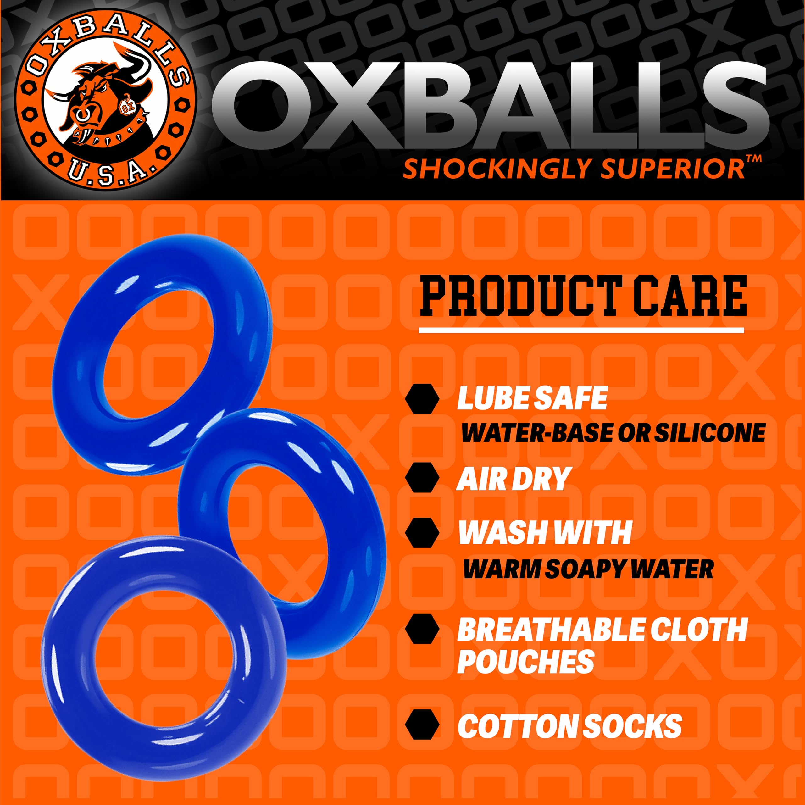 Oxballs FLEXtpr Cockring 3-Pack – Police Blue Adjustable Silicone Rings for Men