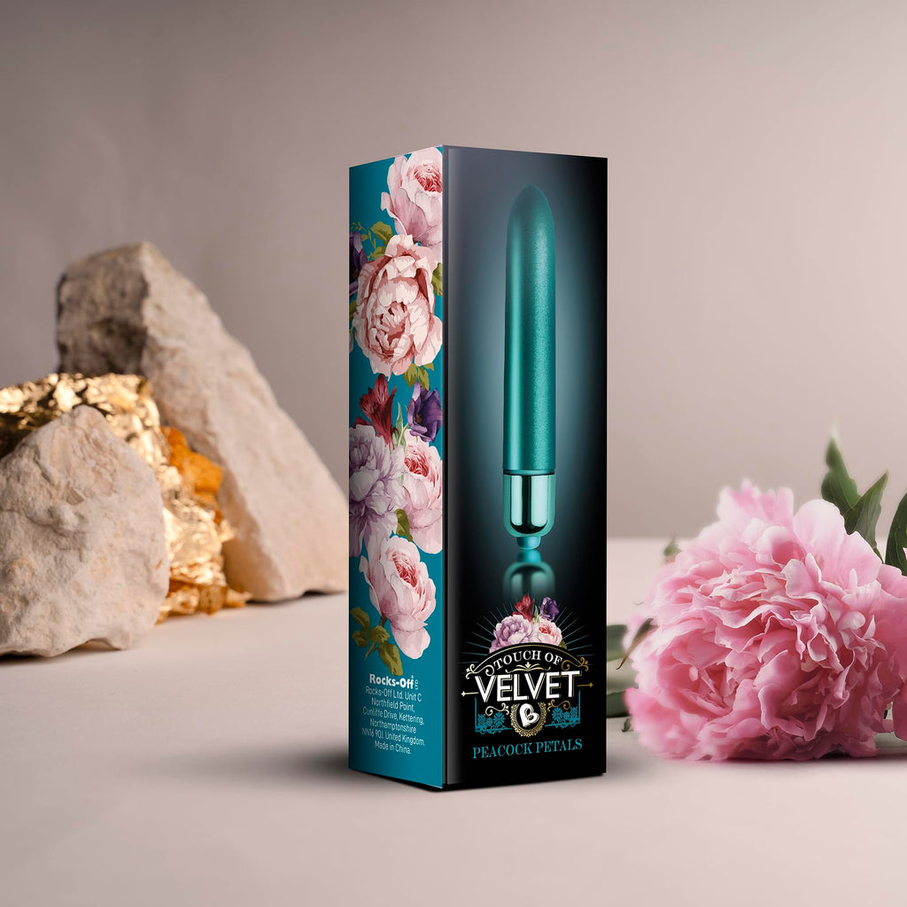 Rocks-Off Touch of Velvet Bullet Vibrator – Peacock Petals, Waterproof, 10 Functions