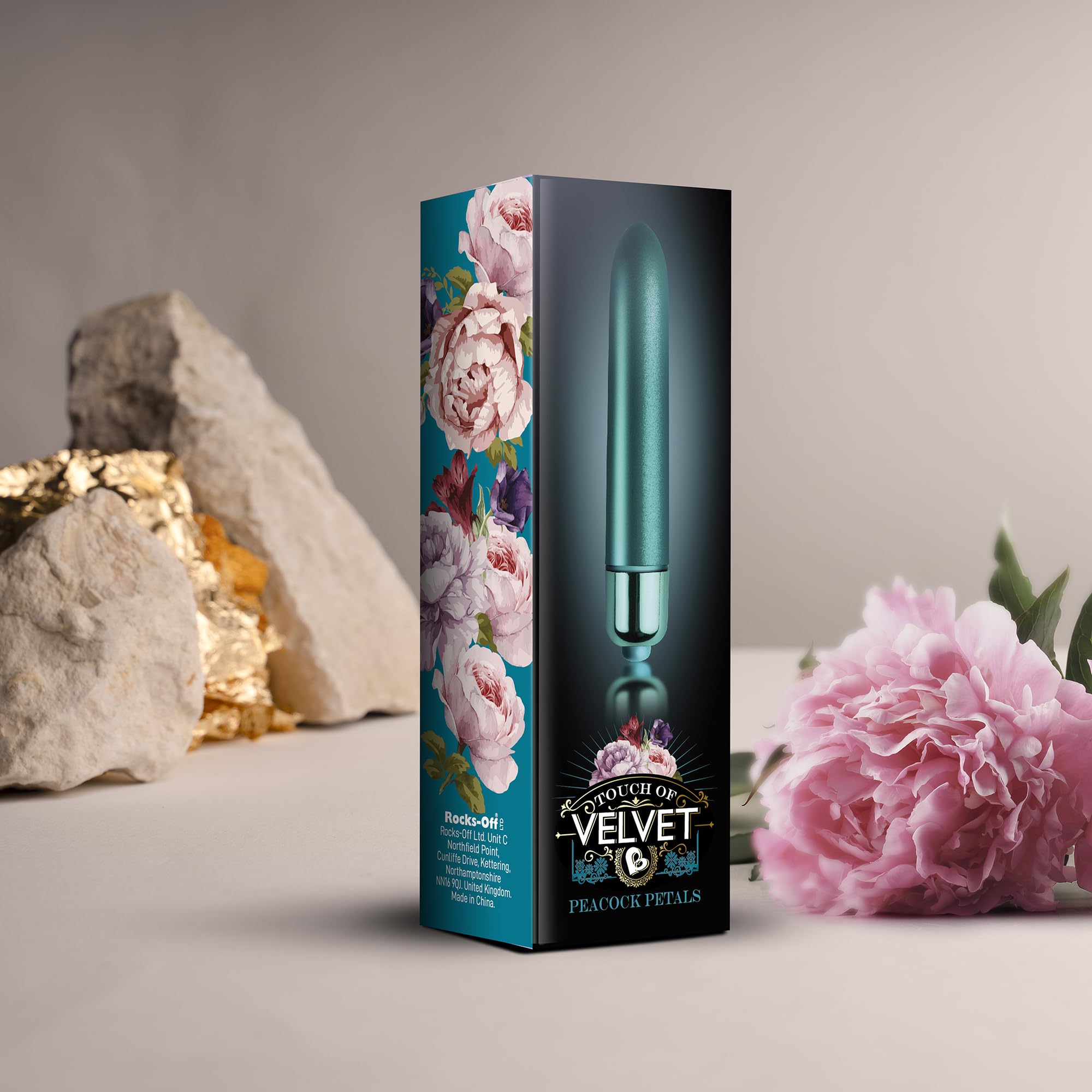 Rocks-Off Touch of Velvet Bullet Vibrator – Peacock Petals, Waterproof, 10 Functions