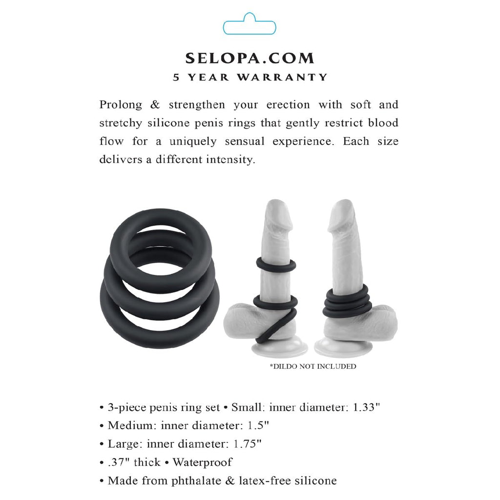 SELOPA 3 Ring Circus Penis Ring Set - 3 Sizes, Silicone, Waterproof