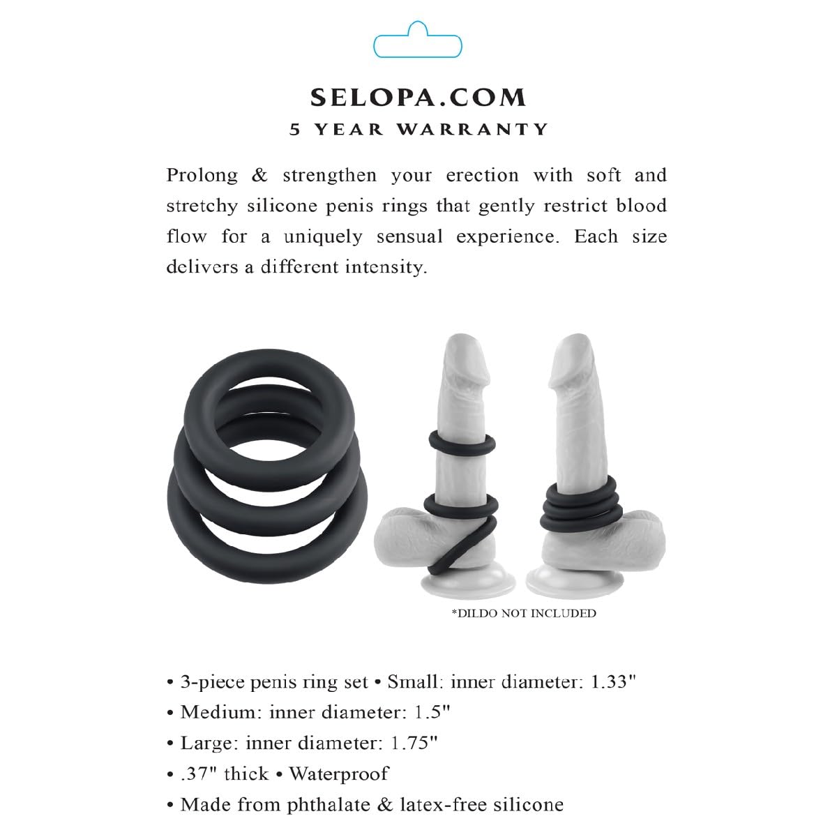 SELOPA 3 Ring Circus Penis Ring Set - 3 Sizes, Silicone, Waterproof