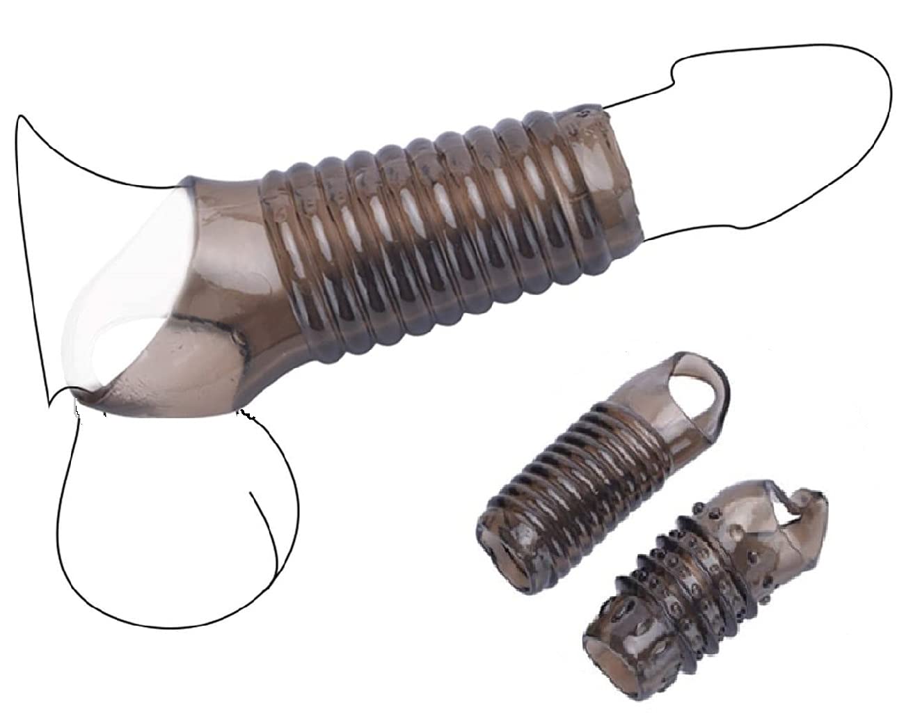 Set of 2 Reusable Penis Sleeves – Silicone Girth Extender for Men (Brown)