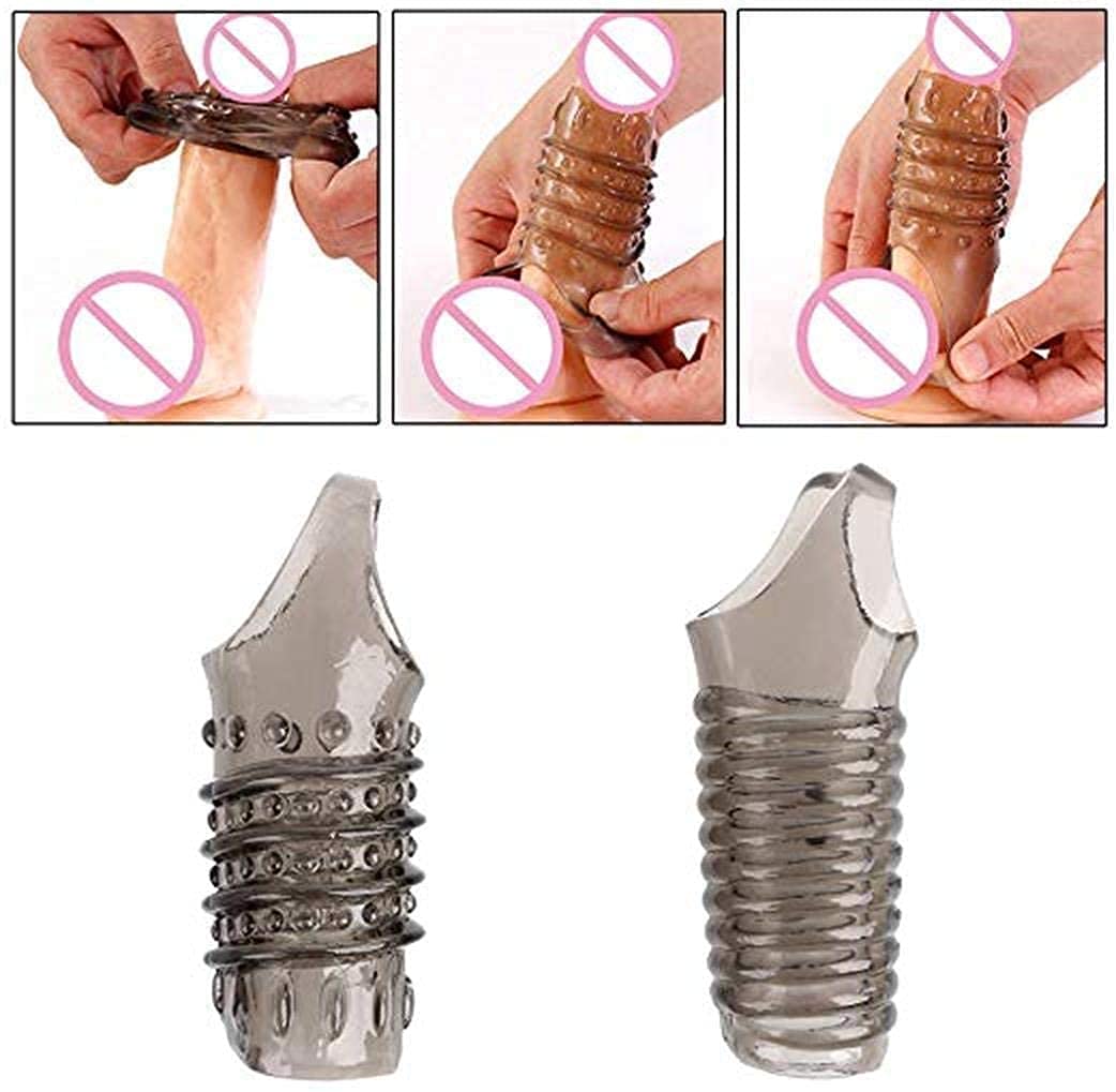 Set of 2 Reusable Penis Sleeves – Silicone Girth Extender for Men (Brown)