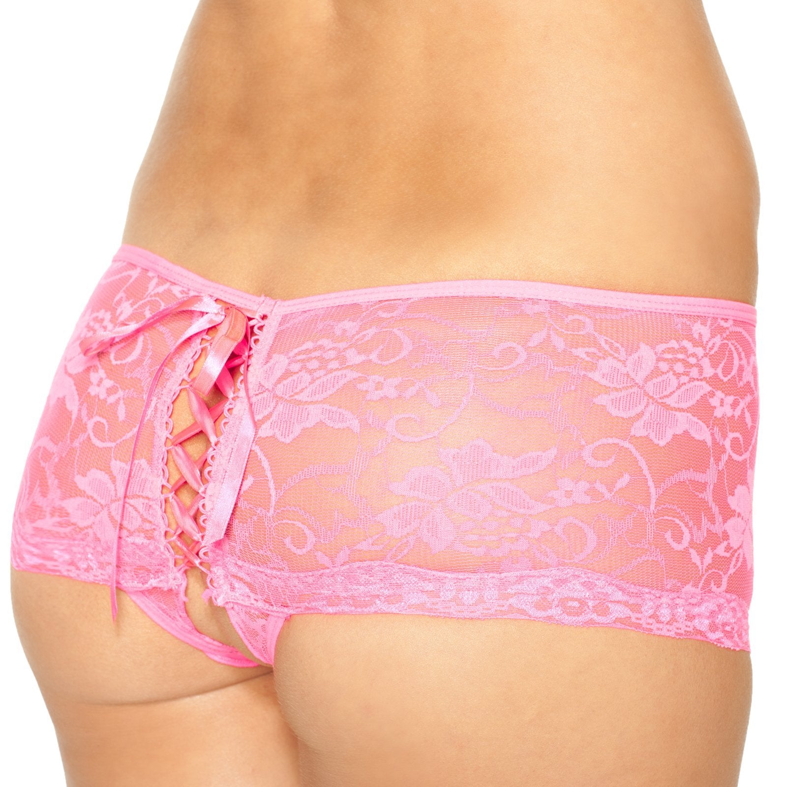 Seven 'til Midnight Women's Lace Tie Back Boyshort Panty - All Lace, Adjustable Back Lacing