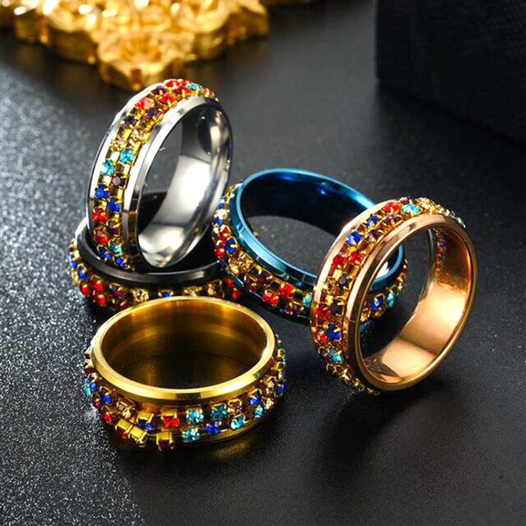 ShengXia Crystal Couple Ring – Stainless Steel & Tungsten Ring with Rosegold Finish, Nickel-Free, Adjustable Diameter (8mm Width)