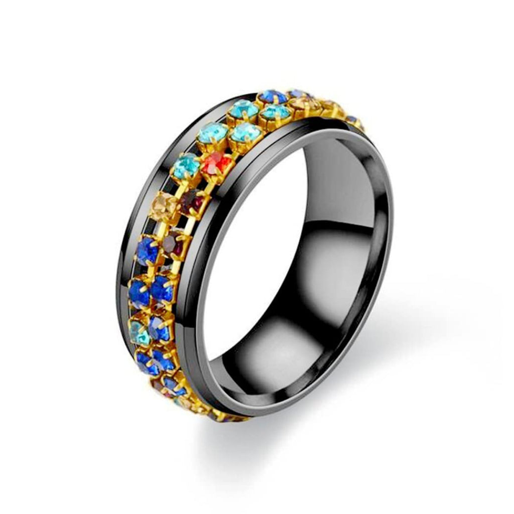 ShengXia Crystal Couple Ring – Stainless Steel & Tungsten Ring with Rosegold Finish, Nickel-Free, Adjustable Diameter (8mm Width)