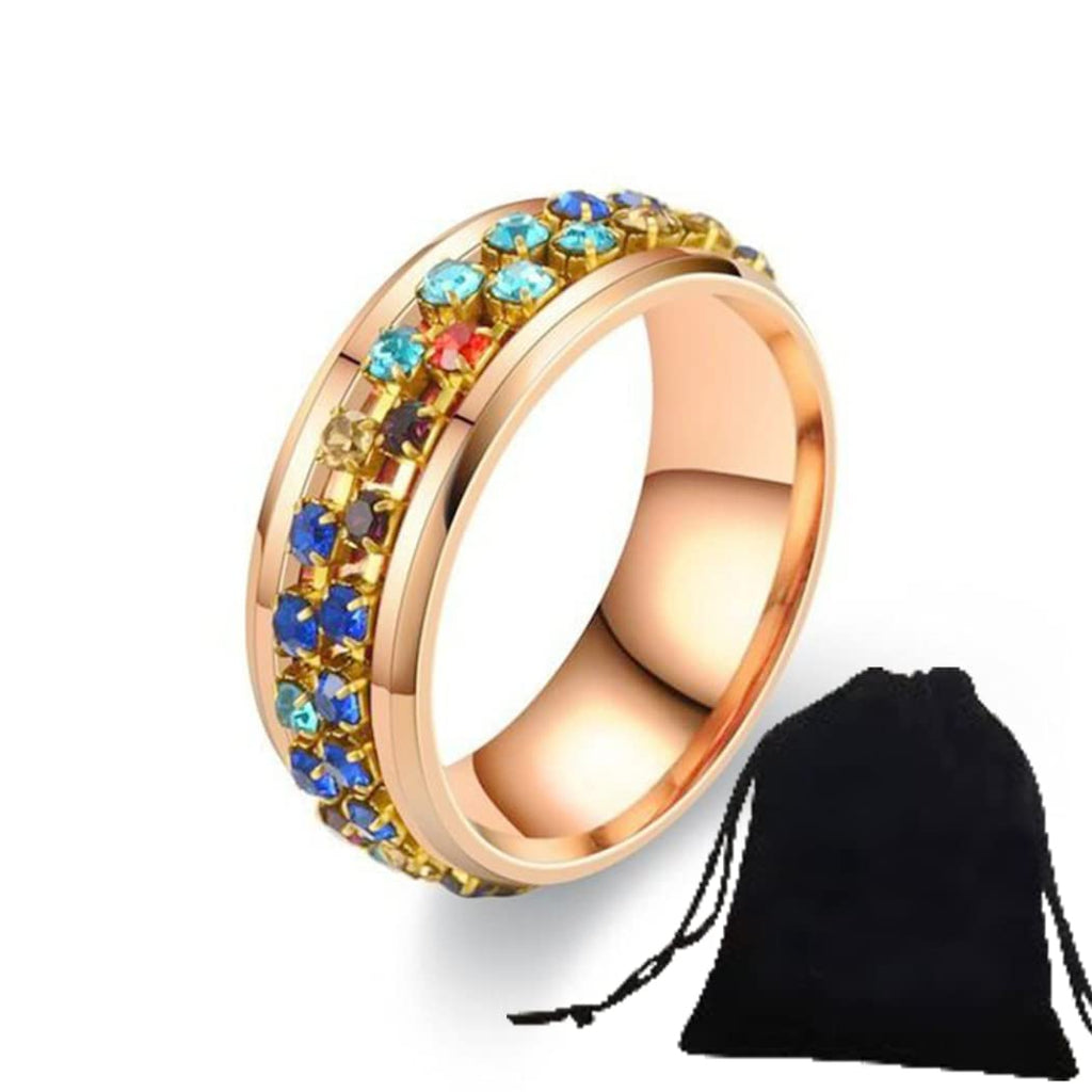 ShengXia Crystal Couple Ring – Stainless Steel & Tungsten, Rose Gold, Width 8mm, Nickel Free, Anti-Allergy (Size 9, 19mm Dia)