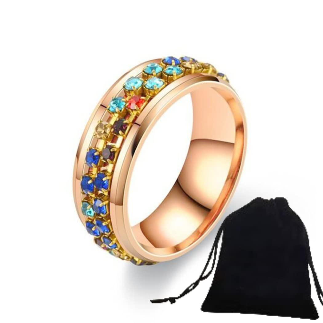 ShengXia Crystal Couple Ring – Stainless Steel & Tungsten, Rose Gold, Width 8mm, Nickel Free, Anti-Allergy (Size 9, 19mm Dia)