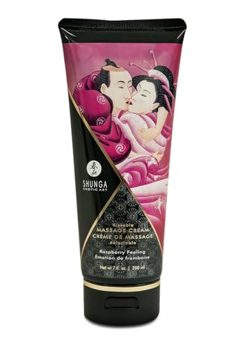 Shunga Kissable Massage Cream, Raspberry Flavor - 7 oz Edible Body Massage Lotion