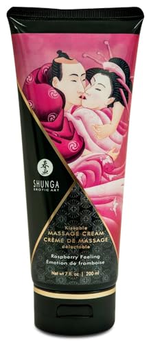Shunga Kissable Massage Cream, Raspberry Flavor - 7 oz Edible Body Massage Lotion