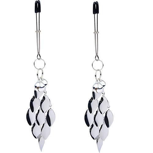 Silver Butterfly Pendant Bell Nipple Clamps - Adjustable Stainless Steel, Non-Piercing, Waterproof