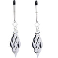 Silver Butterfly Pendant Bell Nipple Clamps - Adjustable Stainless Steel, Non-Piercing, Waterproof