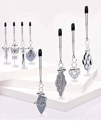 Silver Butterfly Pendant Bell Nipple Clamps - Adjustable Stainless Steel, Non-Piercing, Waterproof
