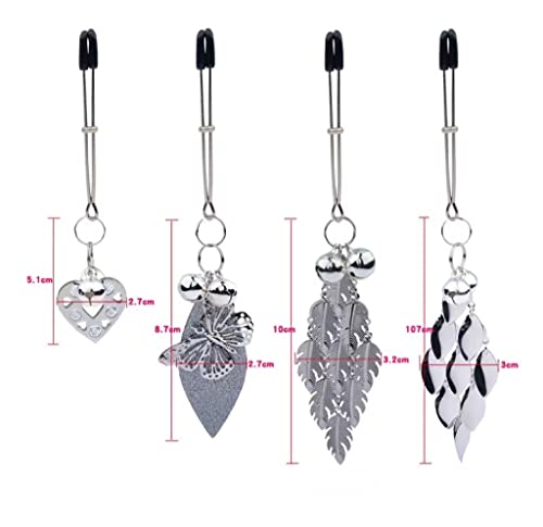 Silver Butterfly Pendant Bell Nipple Clamps - Adjustable Stainless Steel, Non-Piercing, Waterproof