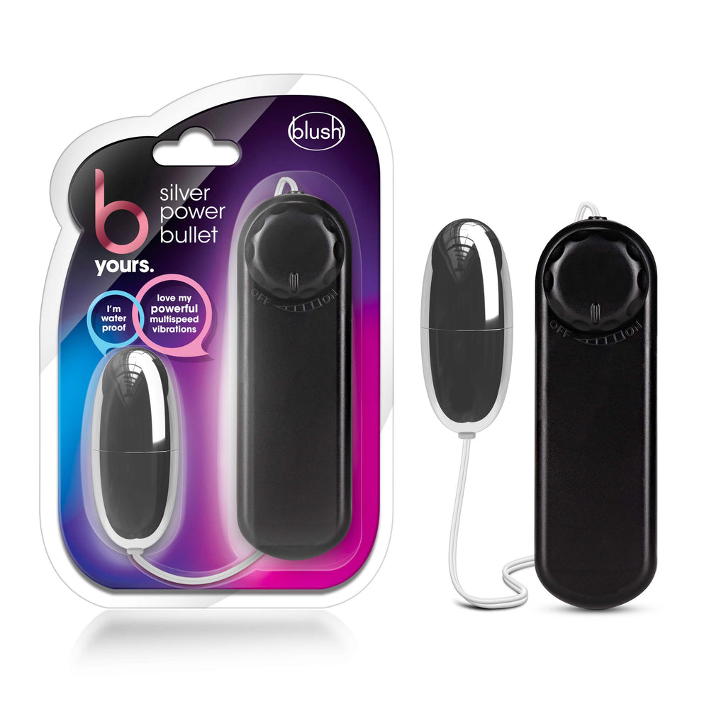 Silver Power Bullet Vibrator 2" – Remote Control, Waterproof, Multi-Speed Clitoral & Nipple Stimulator by Blush Novelties (Black)