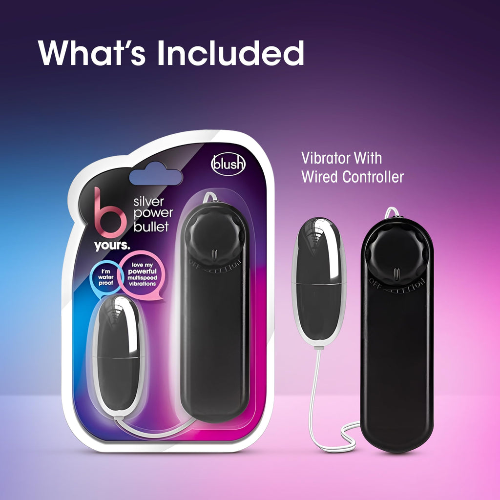 Silver Power Bullet Vibrator 2" – Remote Control, Waterproof, Multi-Speed Clitoral & Nipple Stimulator by Blush Novelties (Black)
