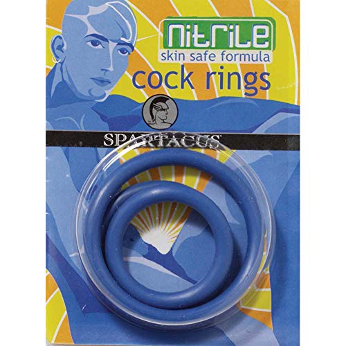 Spartacus Nitrile Cock Ring Set - Blue, 3 Sizes (1.25, 1.5, 2 Inch)
