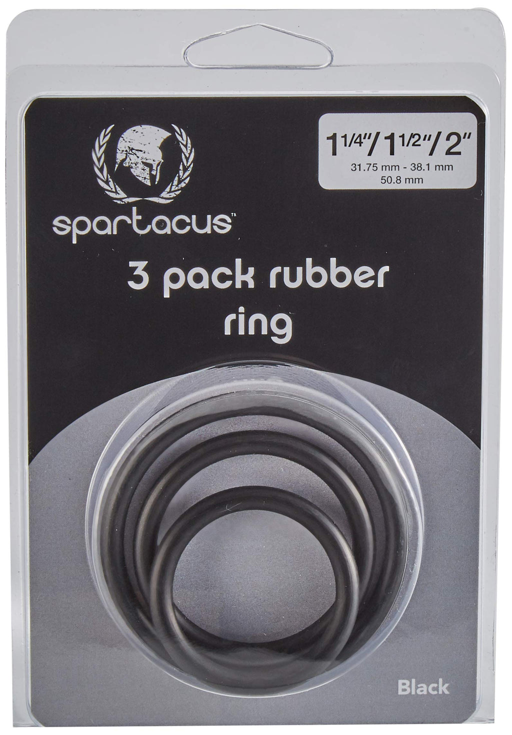 Spartacus Rubber Cock Ring 3-Pack – Black, 3 Sizes (1.25", 1.5", 2")