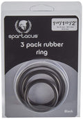 Spartacus Rubber Cock Ring 3-Pack – Black, 3 Sizes (1.25", 1.5", 2")