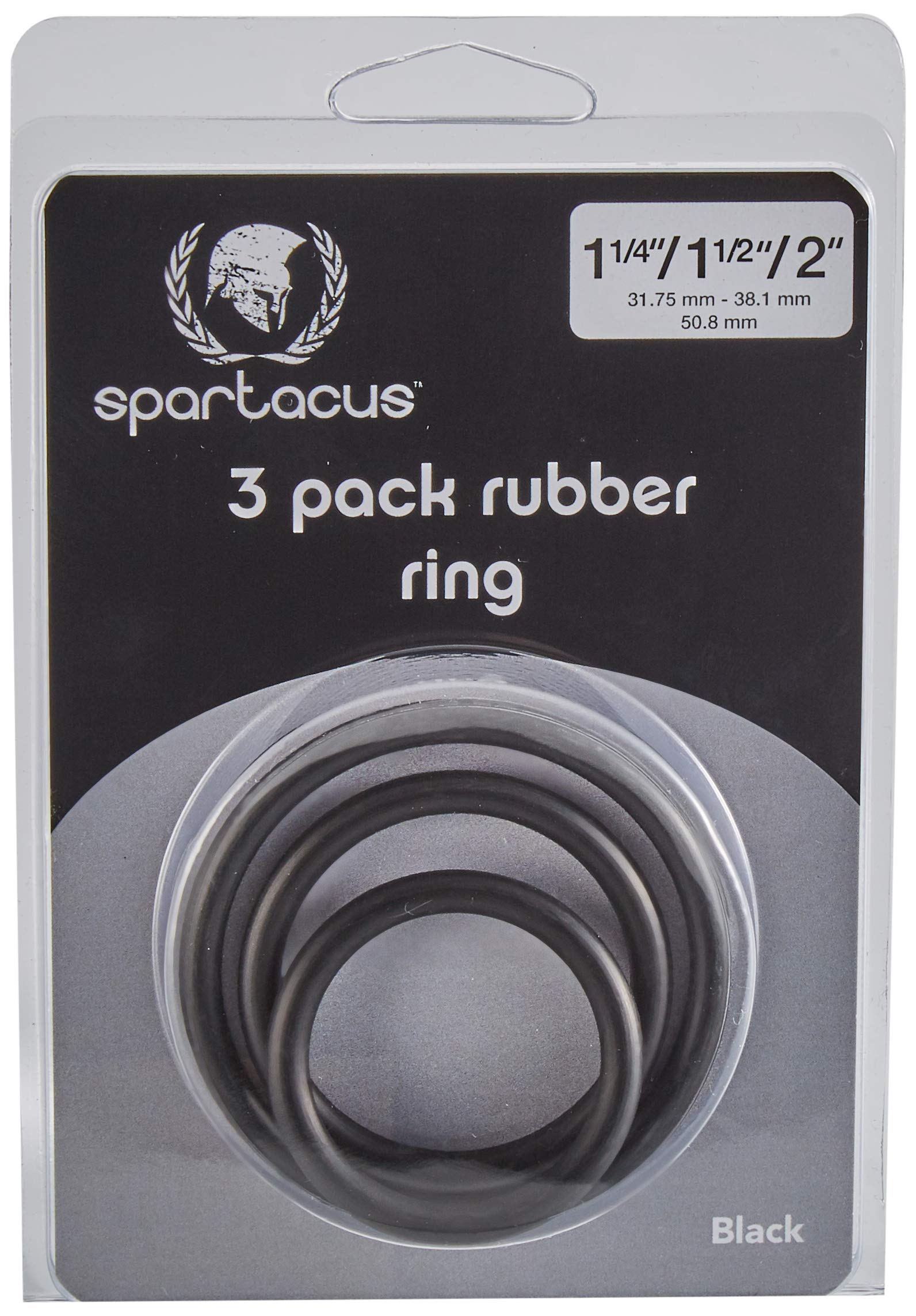 Spartacus Rubber Cock Ring 3-Pack – Black, 3 Sizes (1.25", 1.5", 2")